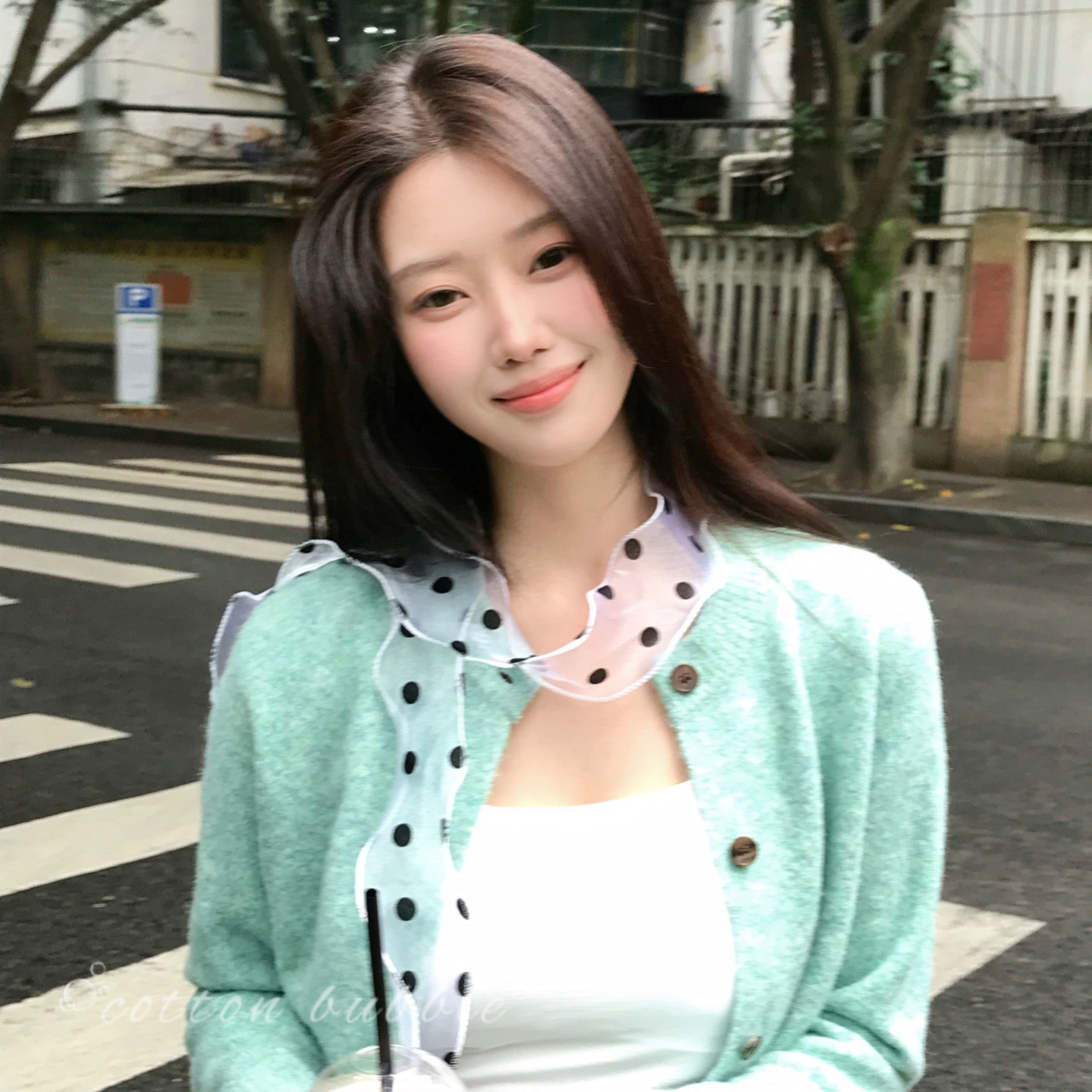 蕾丝波点丝巾透明脖饰长条ins女