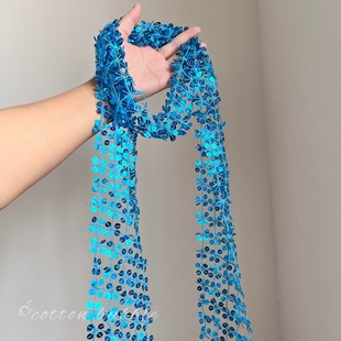 超显白蓝色亮片丝巾围巾女款氛围感百搭镂空装饰新款颈链围脖配饰