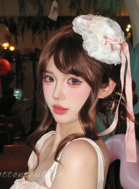 洛丽塔头饰粉色蝴蝶结小礼帽发夹2025新款女芭蕾风甜美lolit发饰