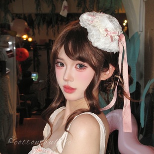 洛丽塔头饰粉色蝴蝶结小礼帽发夹2025新款女芭蕾风甜美lolit发饰