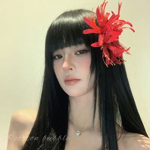 新中式红色彼岸花头饰发夹超仙氛围感侧边夹女复古仿真花发卡发饰