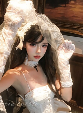 万圣节头饰鬼新娘cos白色蕾丝花边头纱暗黑哥特风lolita婚纱发饰