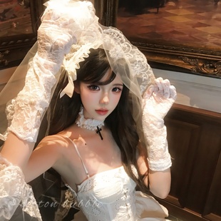 万圣节头饰鬼新娘cos白色蕾丝花边头纱暗黑哥特风lolita婚纱发饰