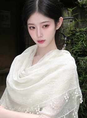 文艺小清新白色披肩女外搭配裙子