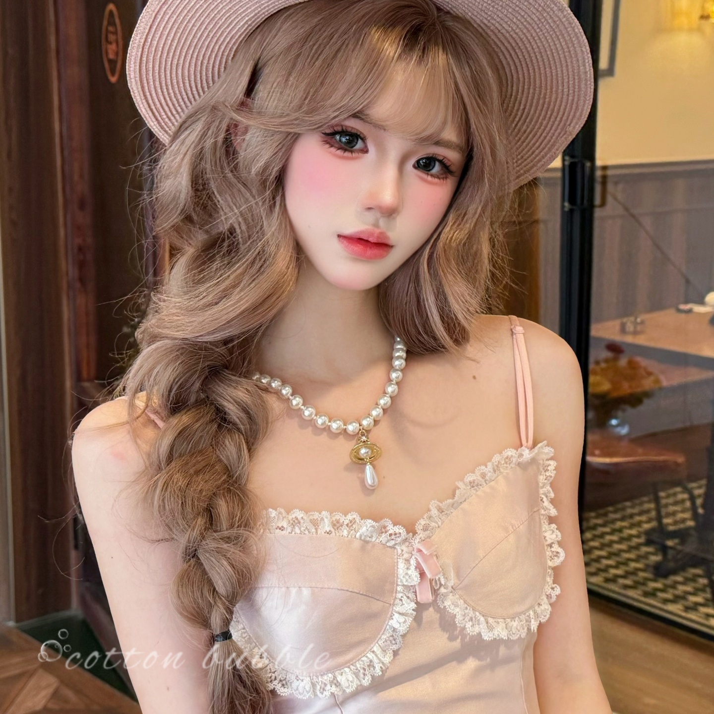 法式人鱼泪吊坠珍珠项链夸张颈链