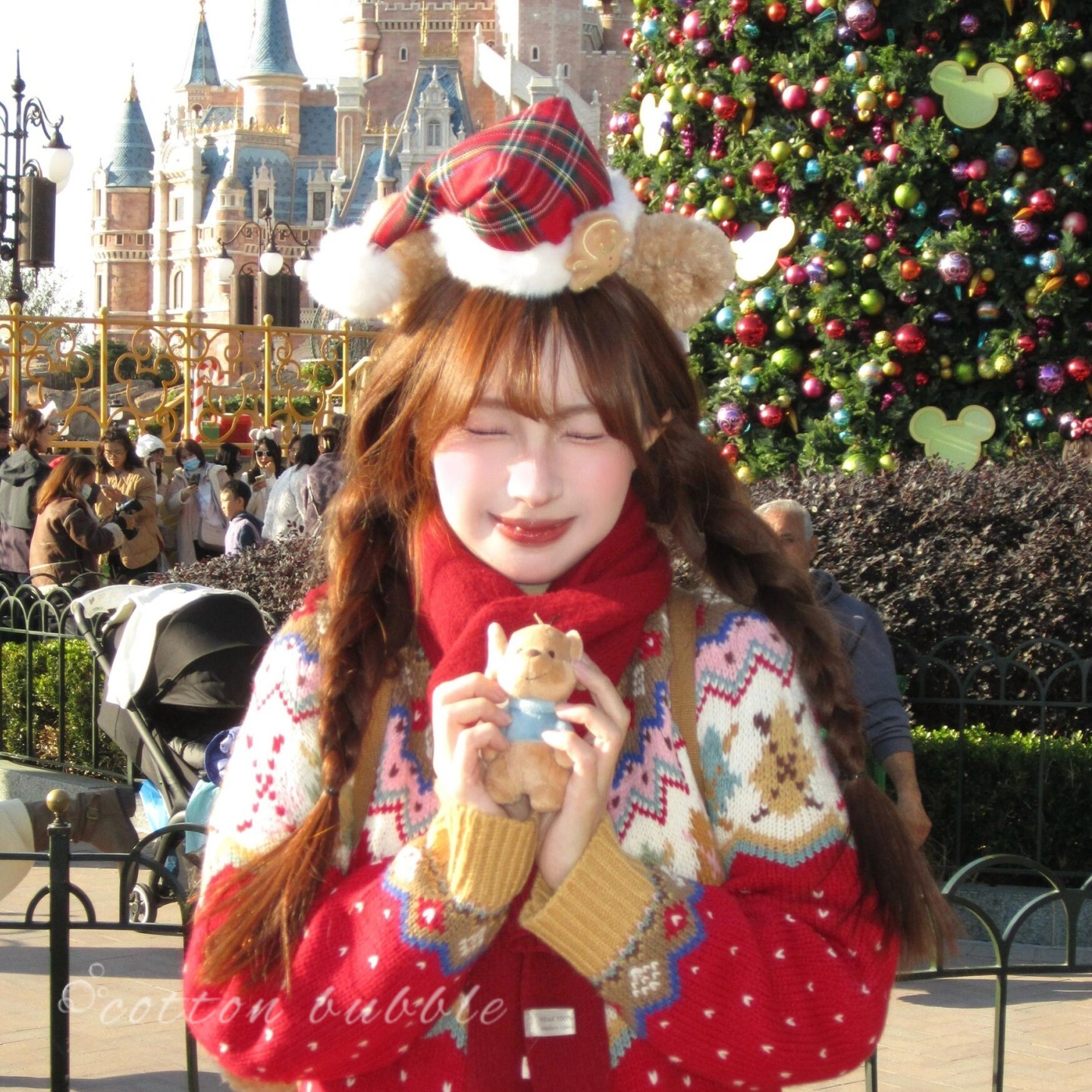 可爱小熊耳朵圣诞帽毛绒发箍拍照