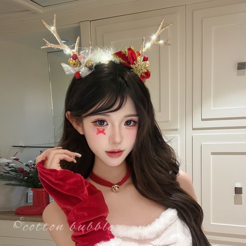 圣诞节头饰红色小鹿角发箍拍照女