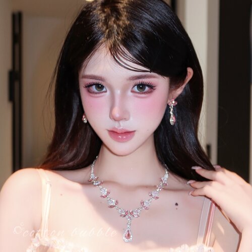 矜贵淑女超闪粉色花朵水滴项链