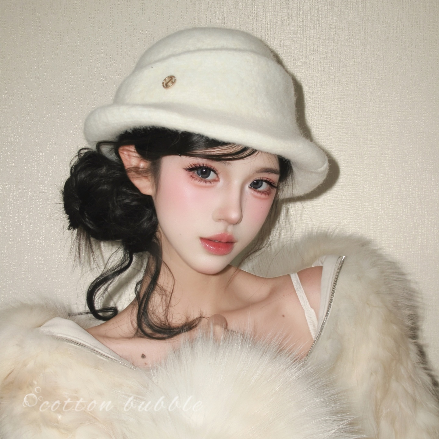 法式千金风白色礼帽名媛贵气优雅