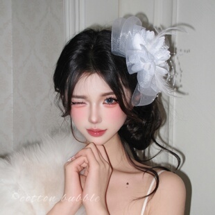 留洋千金~白色礼帽生日头饰女民国复古网纱花朵优雅头纱帽子发饰