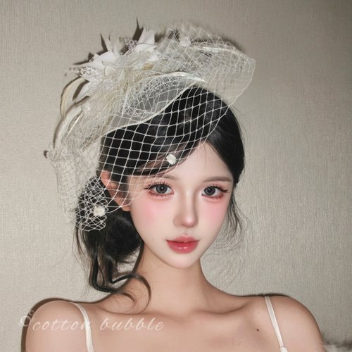民国千金米白色花朵礼帽法式复古