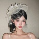 民国千金米白色花朵礼帽法式 复古生日头饰发夹发箍女新娘头纱帽子