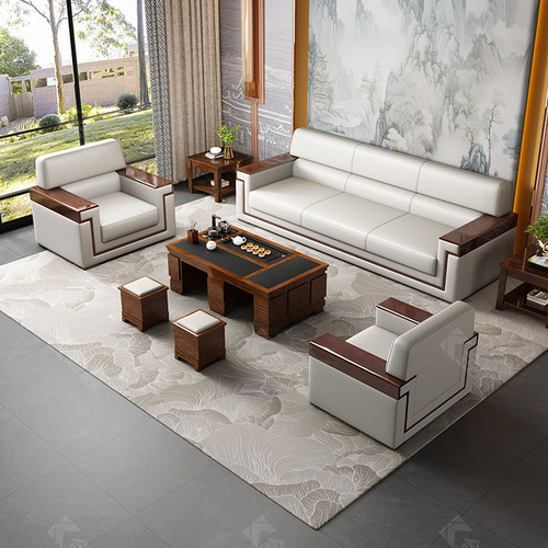 办公沙发茶几组合套装简约现代会客室商务接待单人三人位皮艺沙发