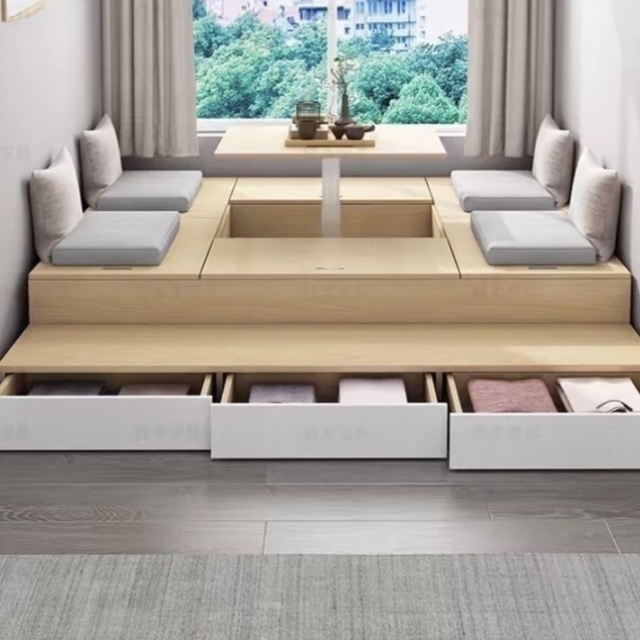 日式榻榻米带升降桌组合储物地台床定制阳台卧室塌塌床