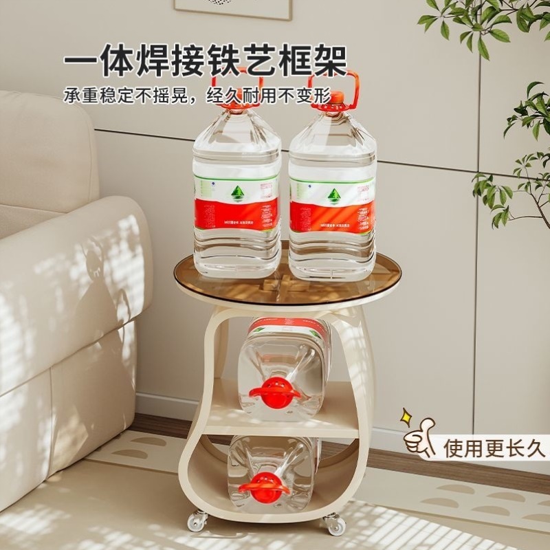 奶油风客厅可移动沙发边几茶几侧边柜简约现代小圆桌子推车置物架