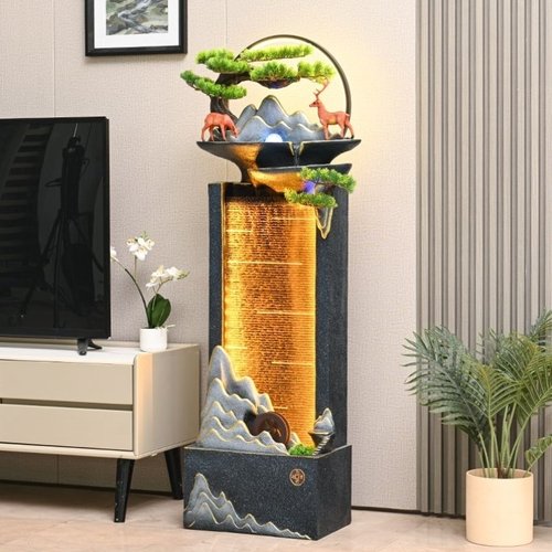 中式简约客厅流水摆件循环水办公室玄关喷泉鱼缸招财水景开业送礼