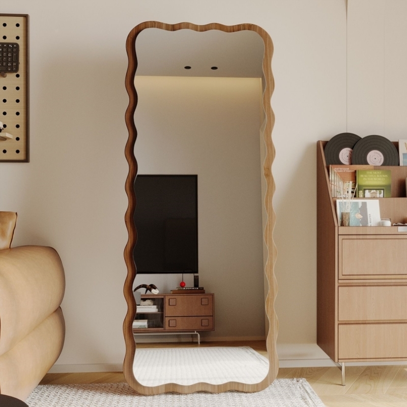 异形镜子波浪全身镜复古穿衣镜落地镜家用卧室不变形真实试衣镜挂