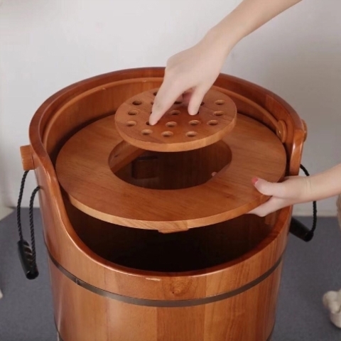 橡木泡脚桶足浴加热妇科熏蒸加高蒸脚蒸汽恒温家用成人洗脚盆木桶