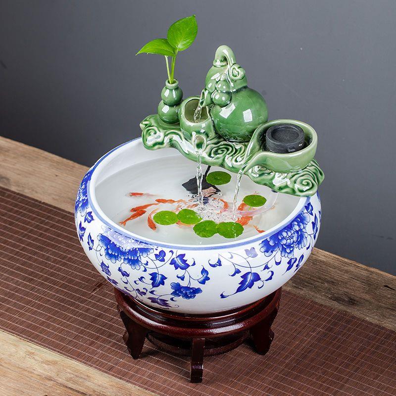 景德镇陶瓷鱼缸家用流水