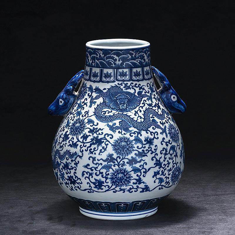 青花瓷仿古陶瓷器景德镇中式客厅插花瓷瓶装饰博古架复古花瓶摆件
