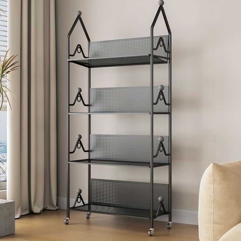 奶油风书架落地置物架可移动卧室转角儿童小书柜绘本收纳架阅读架