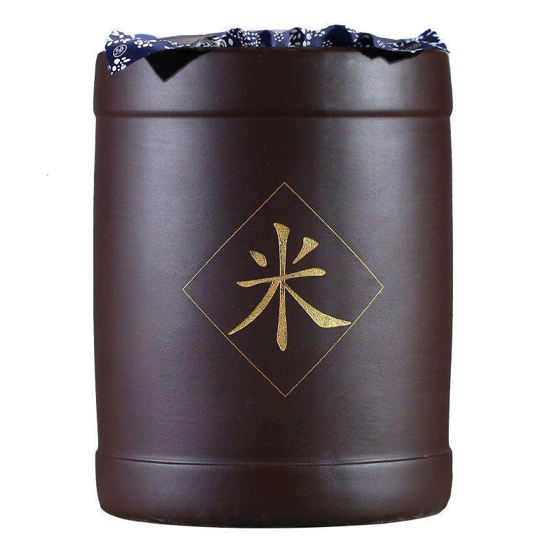 宜兴原矿紫砂米缸大号15斤45斤70斤装米桶防米虫防虫面粉缸陶瓷罐