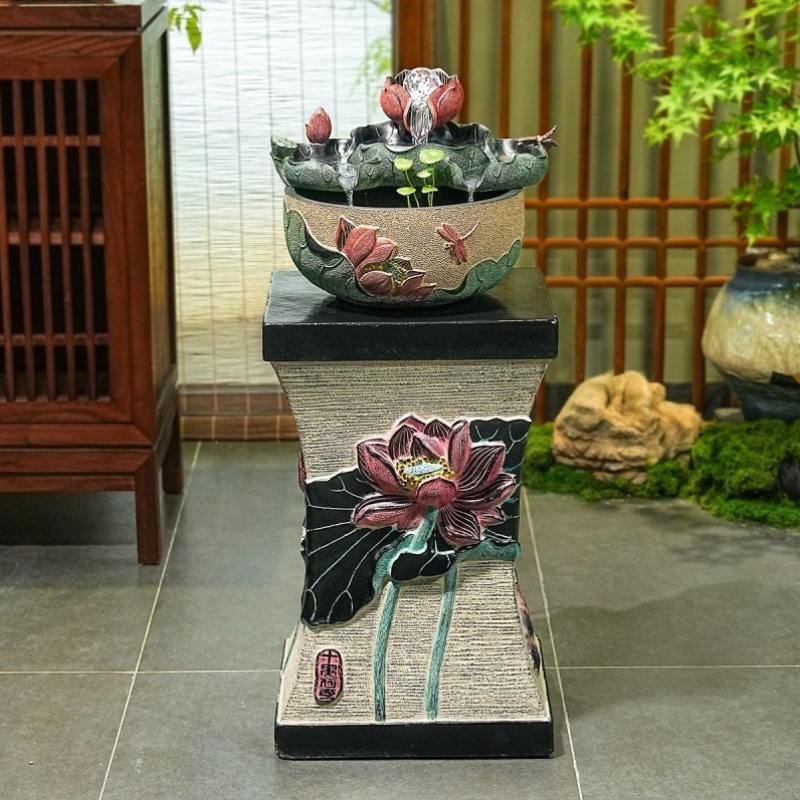 创意喷泉流水摆件招财风水球水景加湿器中式风水轮客厅桌面小鱼缸