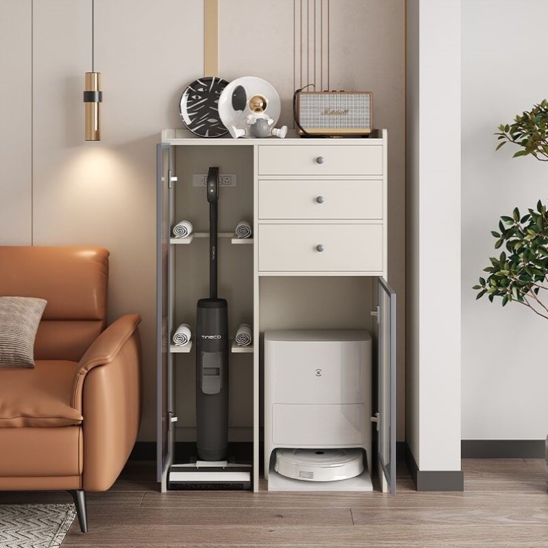 扫地机器人收纳柜轻奢落地洗地机置物柜小户型专用扫地机柜子家用