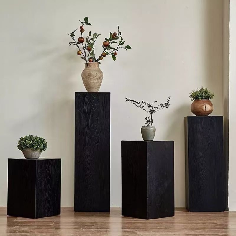 侘寂风方形木墩子中古风新中式坐凳花架原木树桩复古摆件矮凳长凳