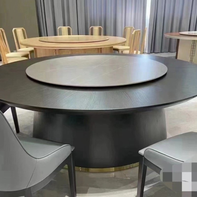 新中式酒店餐桌电动岩板转盘大圆桌椅15人20饭店包厢会所圆桌