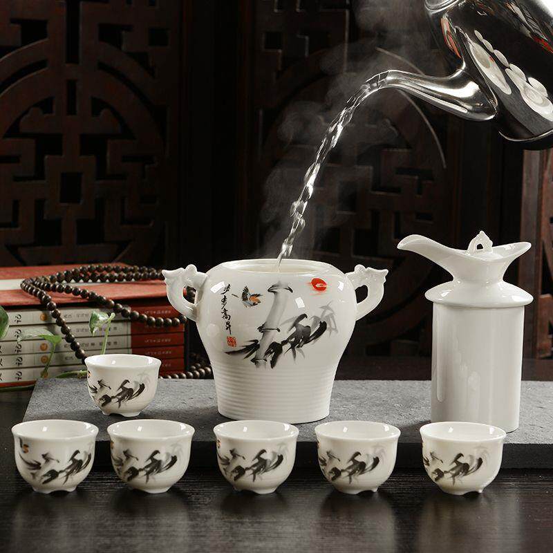 陶瓷白酒温酒壶半斤装黄