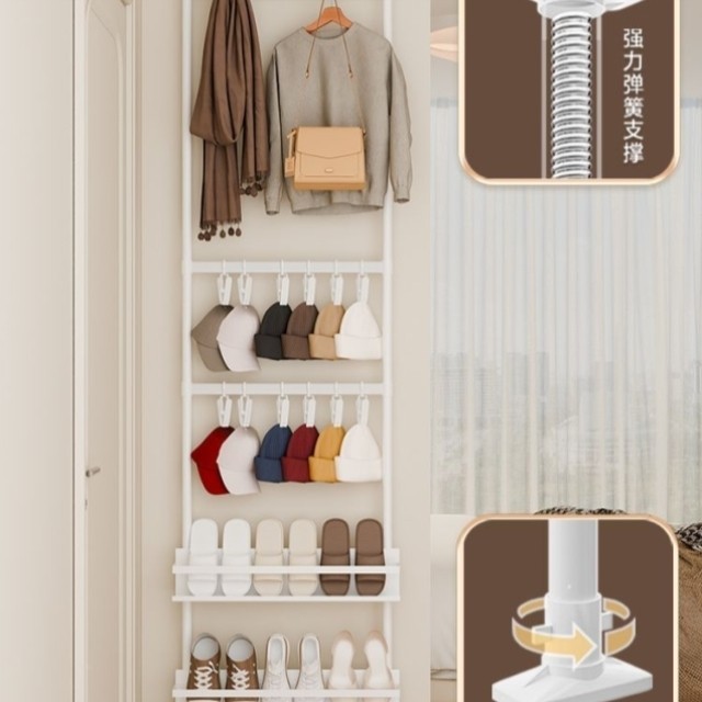 门后挂衣架玄关免打孔超薄置物架顶天立地客厅鞋架窄包包收纳神器,收纳整理,夹子,淘宝优惠券,粉丝福利购,淘宝优惠卷