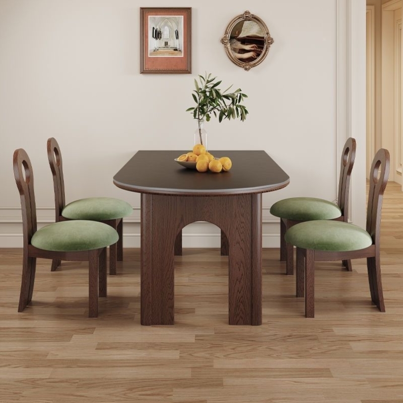 法式中古岩板餐桌椅家用小户型拱门吃饭桌子奶油风半圆餐桌靠墙桌