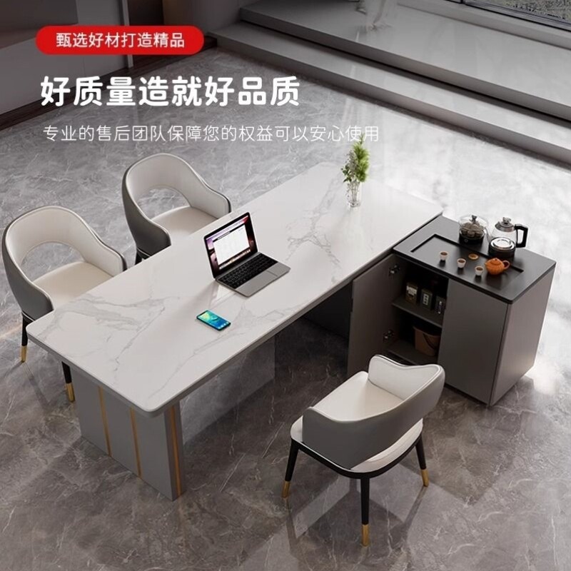 轻奢岩板茶桌椅组合现代高级感办公室烧水壶一体嵌入式岛台泡茶台