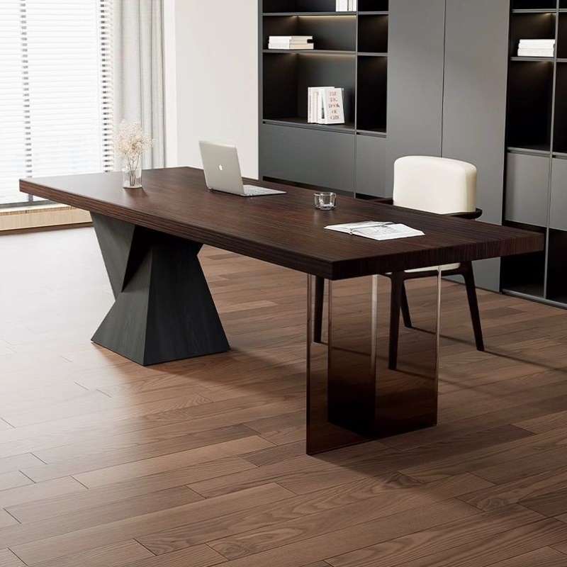 实木电脑桌意式极简书桌带插座轻奢现代简约家用书房办公桌工作台