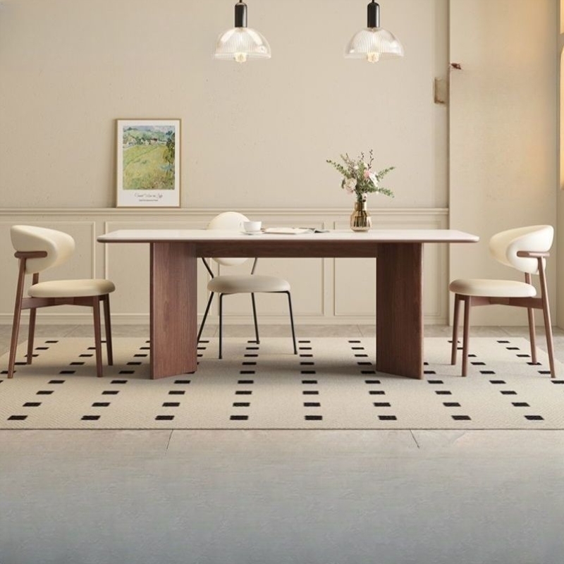 法式奶油风实木餐桌客厅岩板中古出租房复古家庭家用小户型出租房