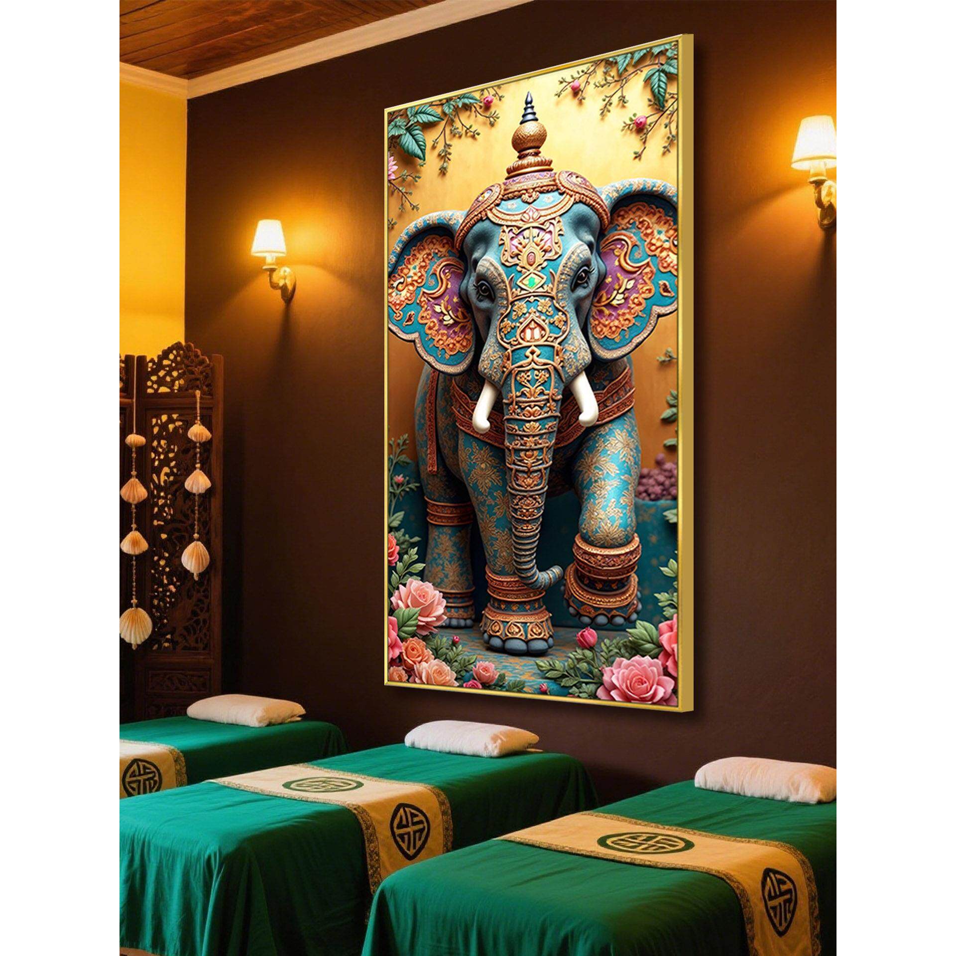 东南亚大象装饰画泰式养生馆按摩店挂画泰国餐厅饭店佛像美女壁画