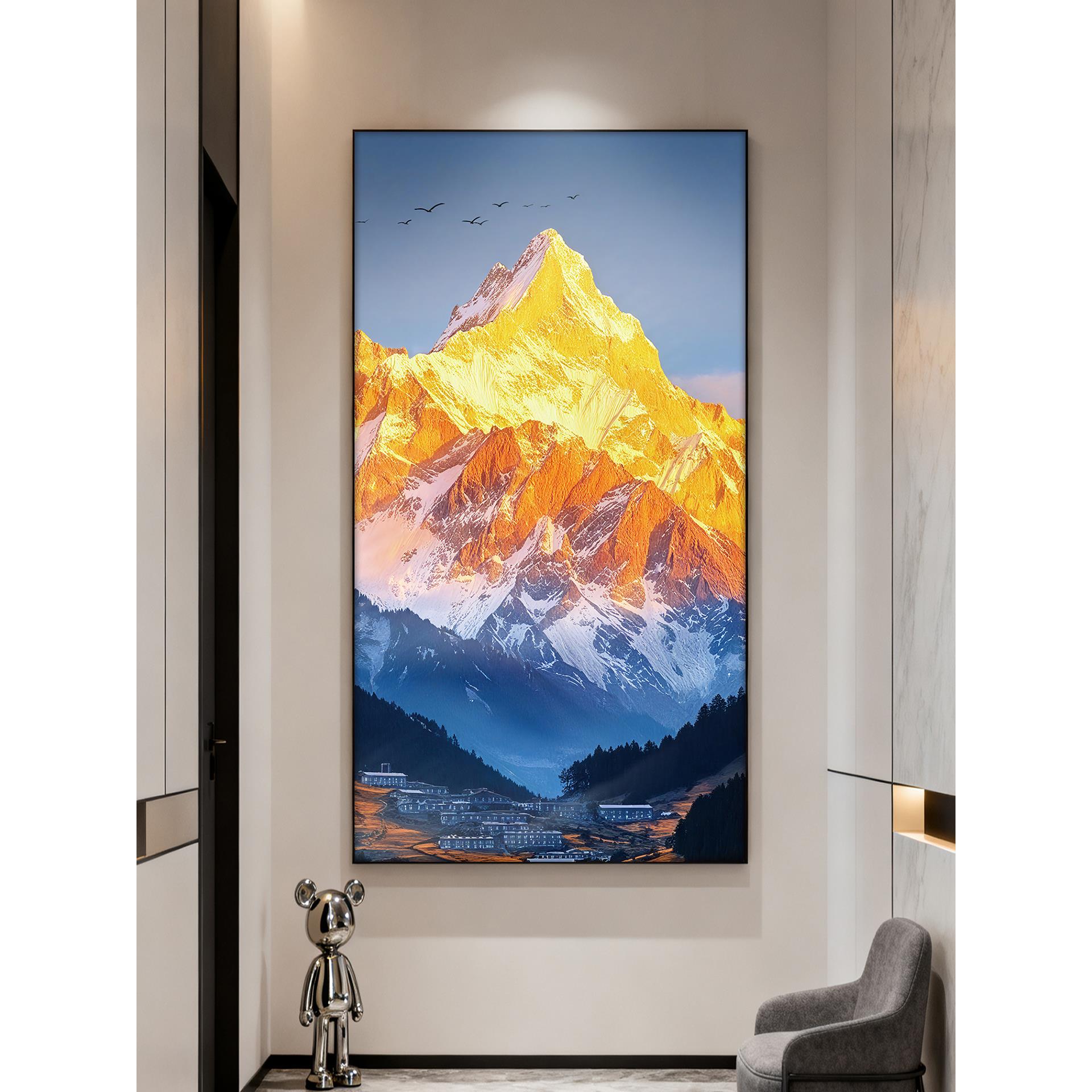 日照金山挂画入户玄关装饰画背有靠山客厅走廊正对门过道高档壁画