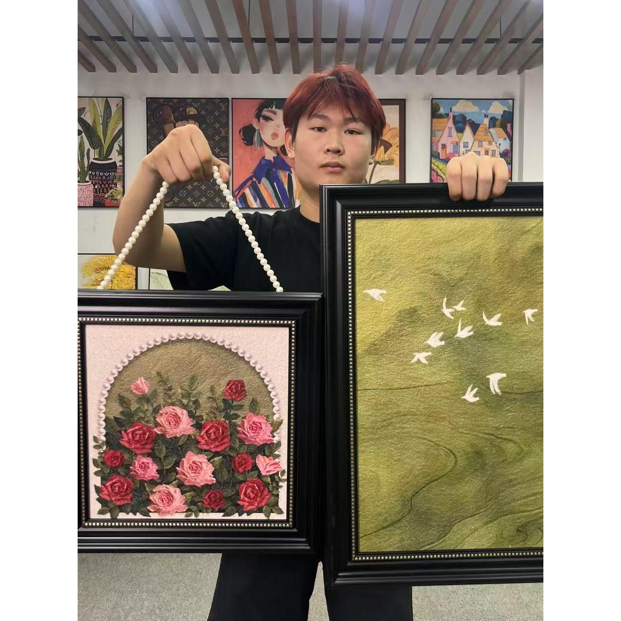 现代法式无障碍豪华绿色飞燕花装饰画S097覆古入口卧室装饰画4060