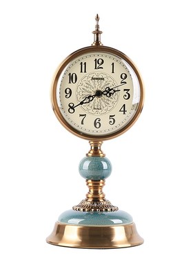 美式创意轻奢客厅陶瓷座钟台钟摆件欧式卧室床头柜静音钟表装饰品