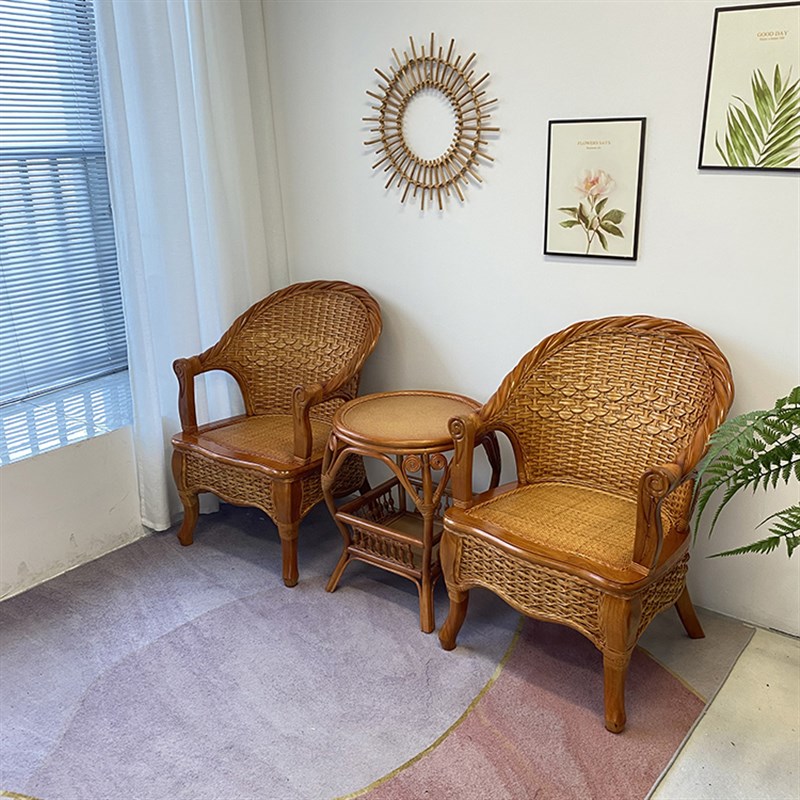 藤木年华藤椅实木天然真藤靠背椅休闲家用靠椅老人椅老式藤椅圈椅