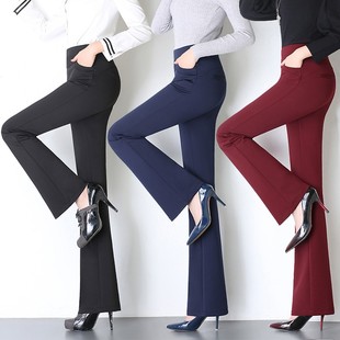 妈妈休闲裤 中老年女裤 加长女裤 2021春秋松紧腰高腰弹力直筒微喇裤