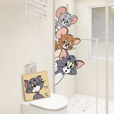 猫和老鼠可爱玻璃创意浴室玻璃门贴画卡通装饰窗花贴膜墙壁贴纸