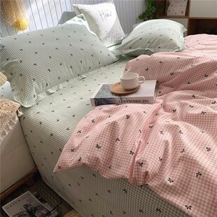 纯棉小格子被套150x180x200单件学生宿舍床单全棉枕套床笠三4件套