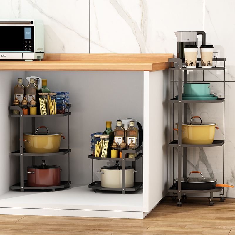 锅架厨房置物架下水槽多功能落地多层台面两层转角调料三角收纳架