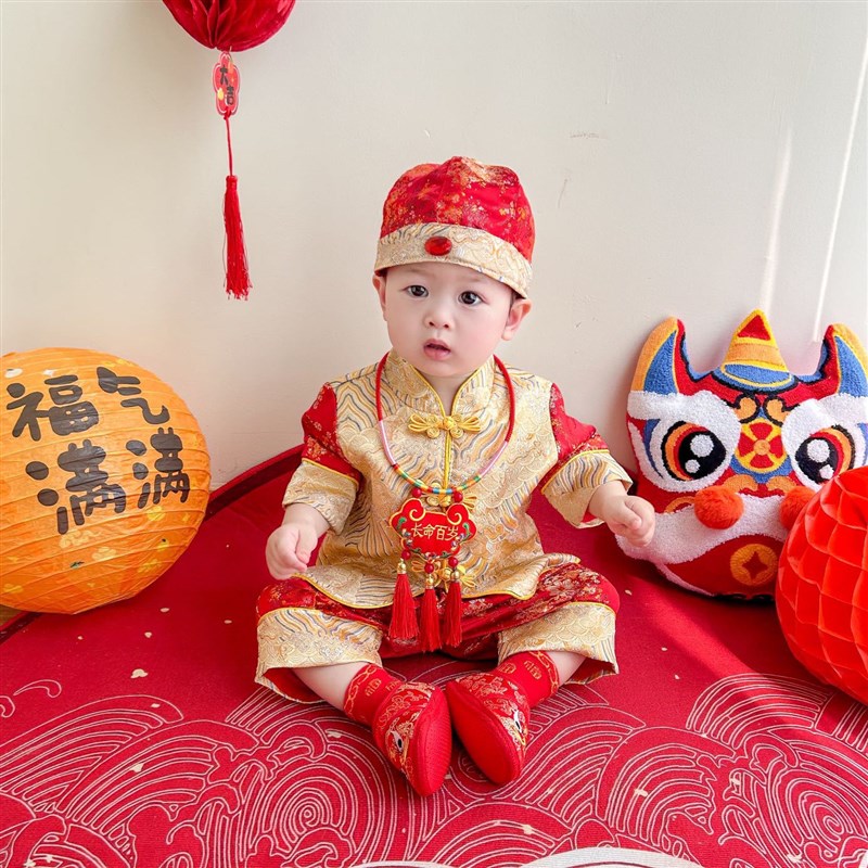 男宝宝周岁礼服夏季新款婴儿夏季抓周服百日宴礼服周岁中国风衣服