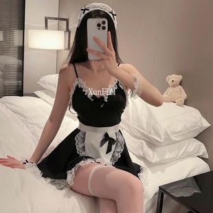 驯服的猫 纯欲性感黑白小花边cos围裙女仆短裙