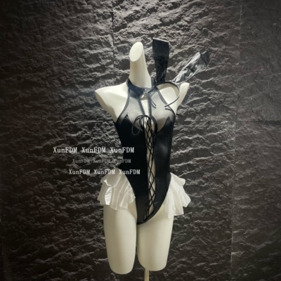 性感漆皮兔女郎雪纺摆裙连体衣