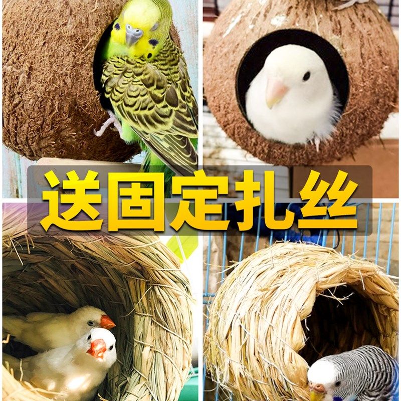 草编鸟窝珍珠玄凤虎皮鹦鹉用品小鸟玩具草窝椰子壳椰壳鸟巢繁殖箱