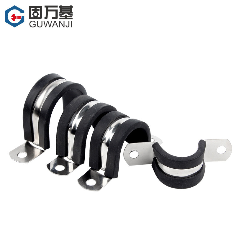 304不锈钢U型带连胶条骑马卡钢管卡扣夹箍管卡子固定电缆喉箍锁扣